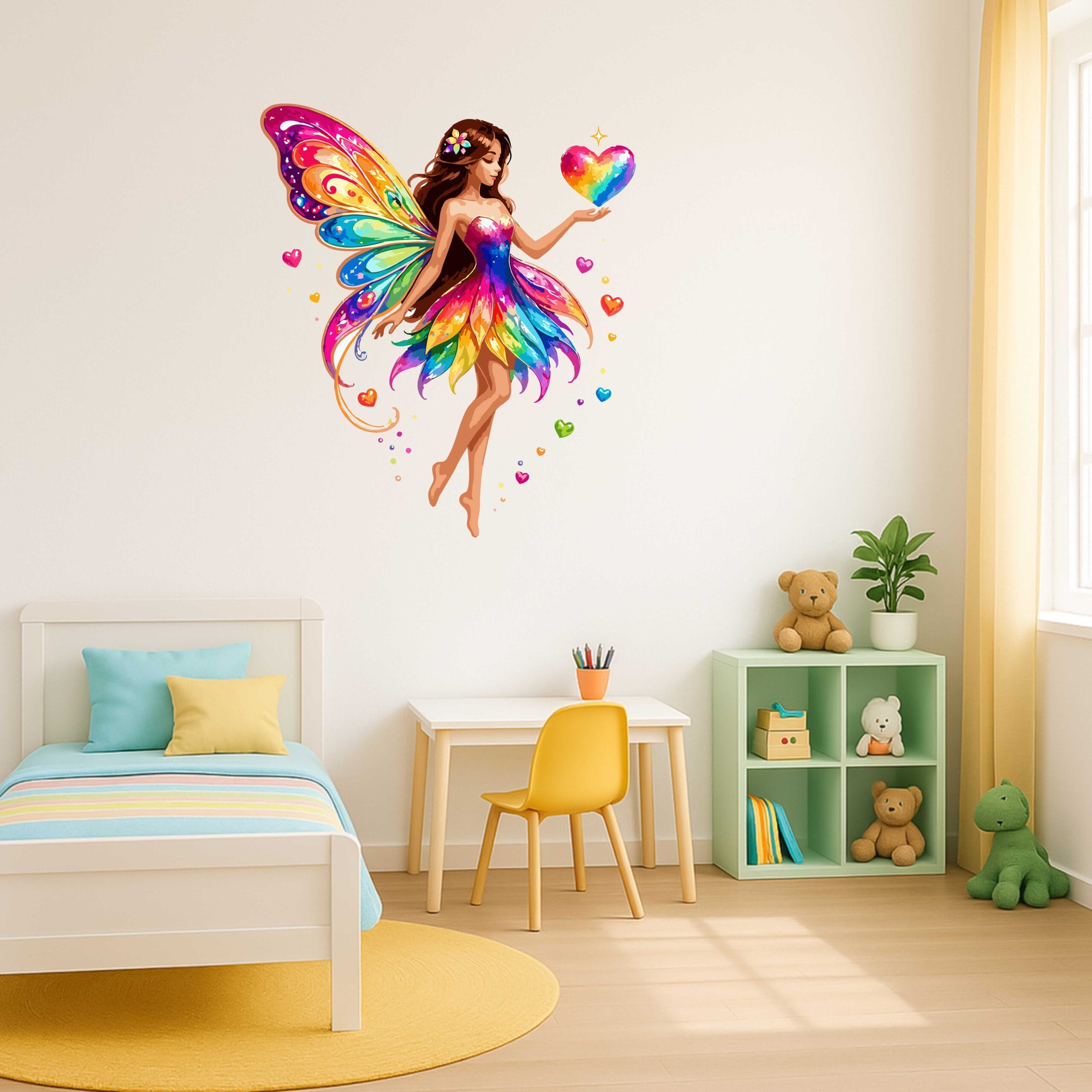Pink fairy wall sticker with inspirational quote "She believed she could, so she flew" for girls bedroom, nursery room and kids room wall decoration.