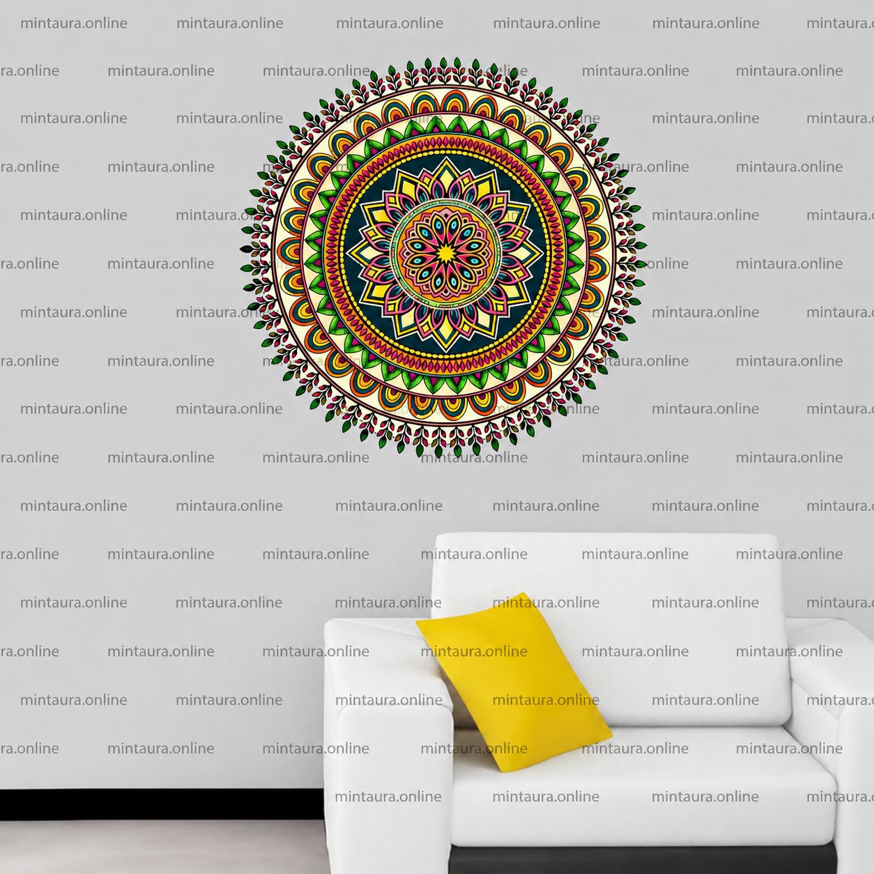 45cm x 45cm decorative mandala wall decal featuring colorful circular patterns and intricate floral details, ideal for living room, bedroom, office, yoga and meditation room decor.